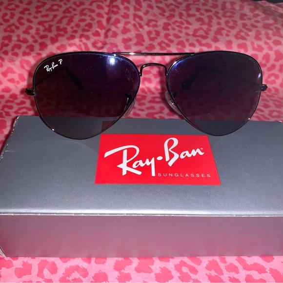 Pre-loved Ray-Ban RB3025 Aviator Gradient Polarized Large Glasses 👓 with case - Picture 12 of 14